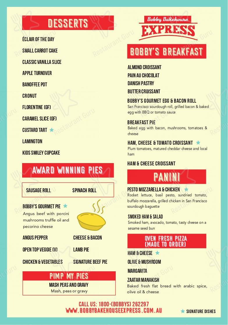 Menu at Bobby Bakehouse Dural restaurant, Dural