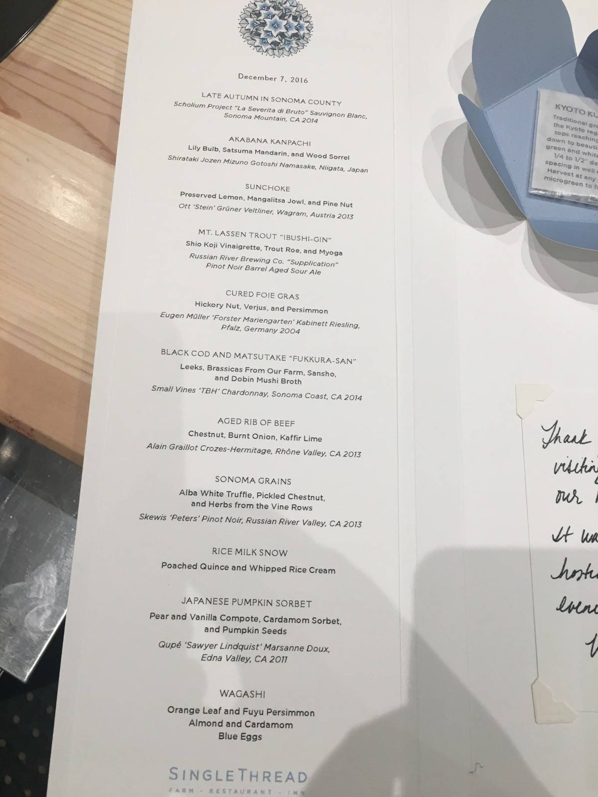 Menu at SingleThread Farm Restaurant Inn, Healdsburg