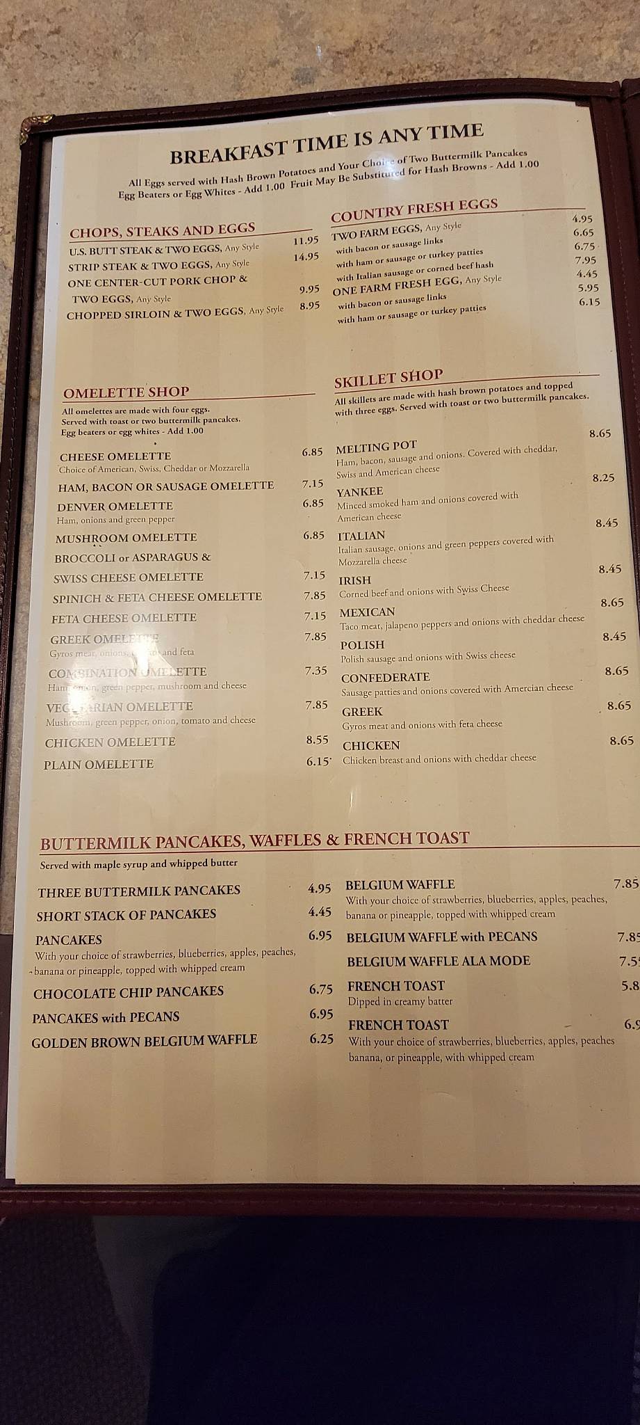 Menu at Top Notch Restaurant, Highland