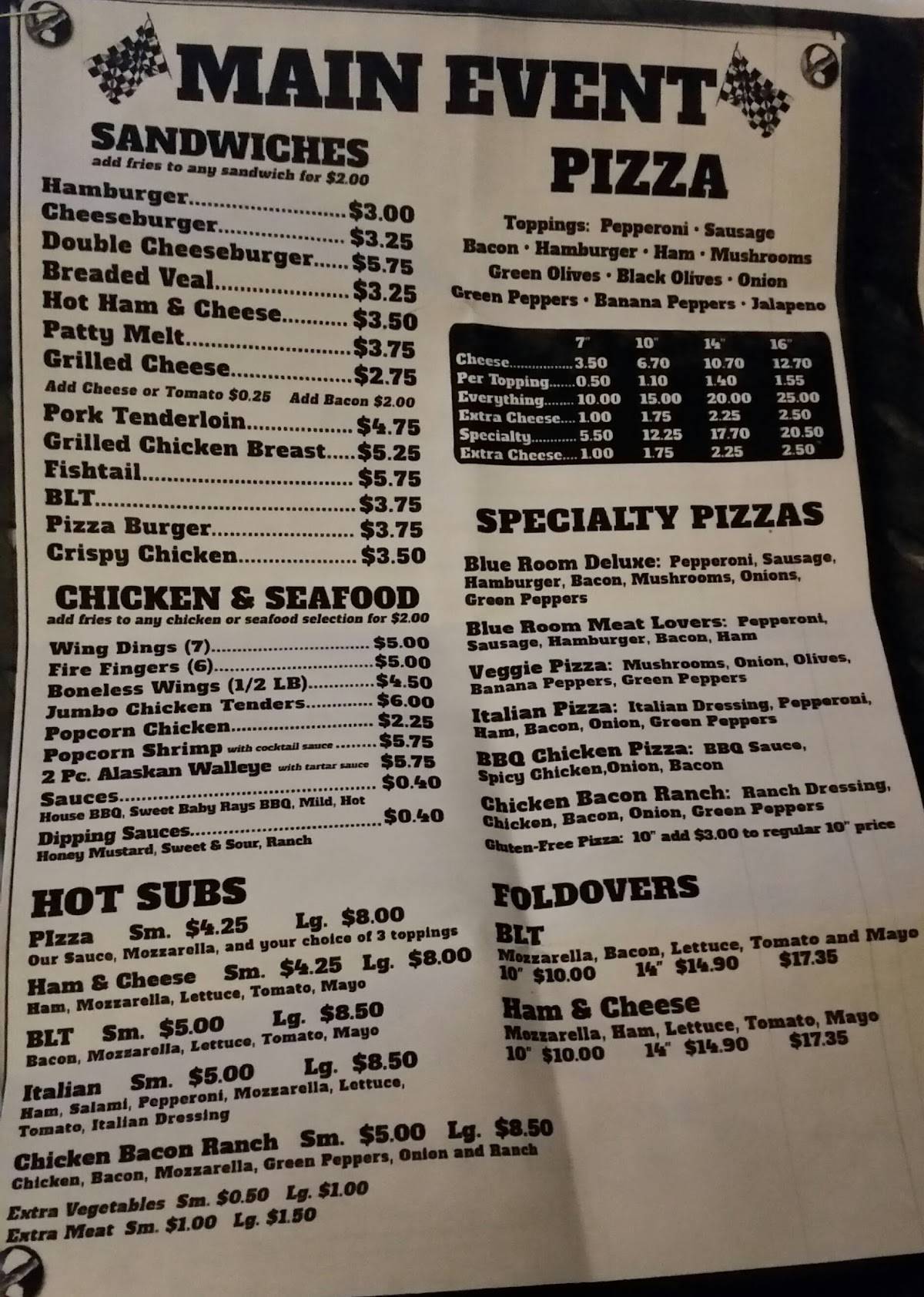Menu at Blue Room pizzeria, Kirby