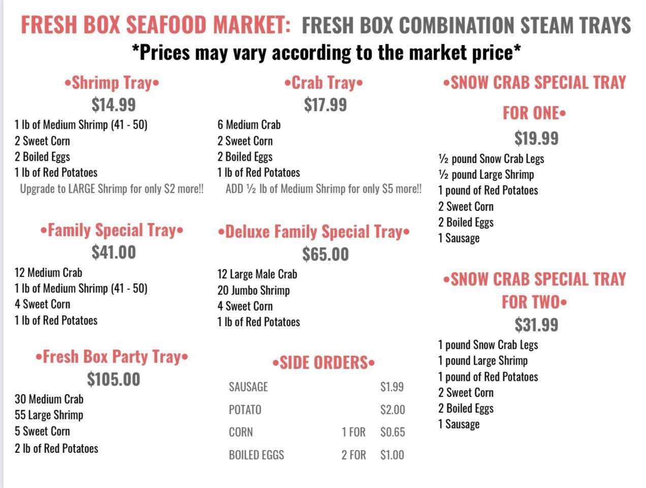 Menu at Fresh Box Seafood restaurant, Daytona Beach