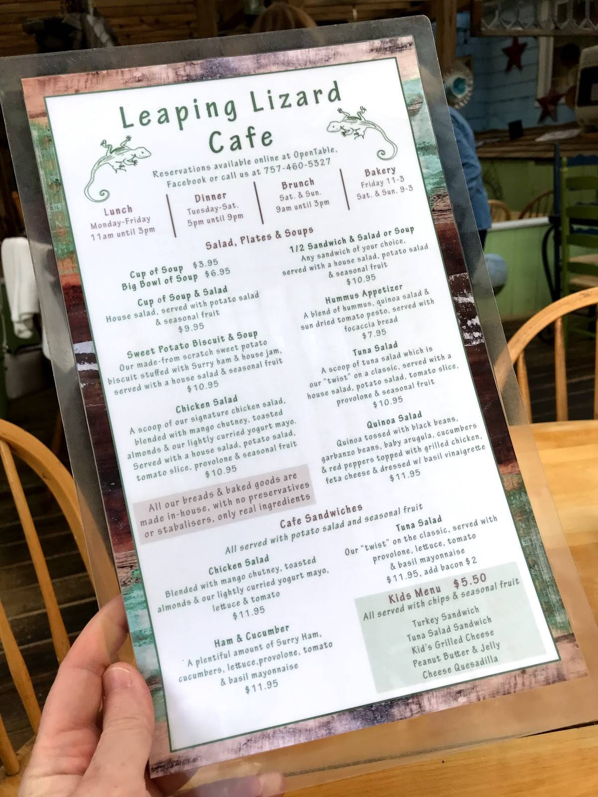 Menu at Leaping Lizard Cafe, Virginia Beach, Shore Dr