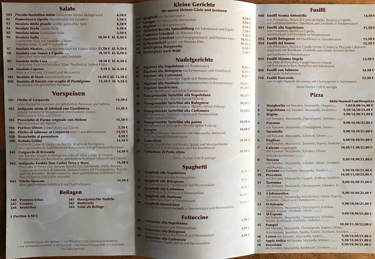 Speisekarte von Pompei restaurant, Rheinfelden (Baden)