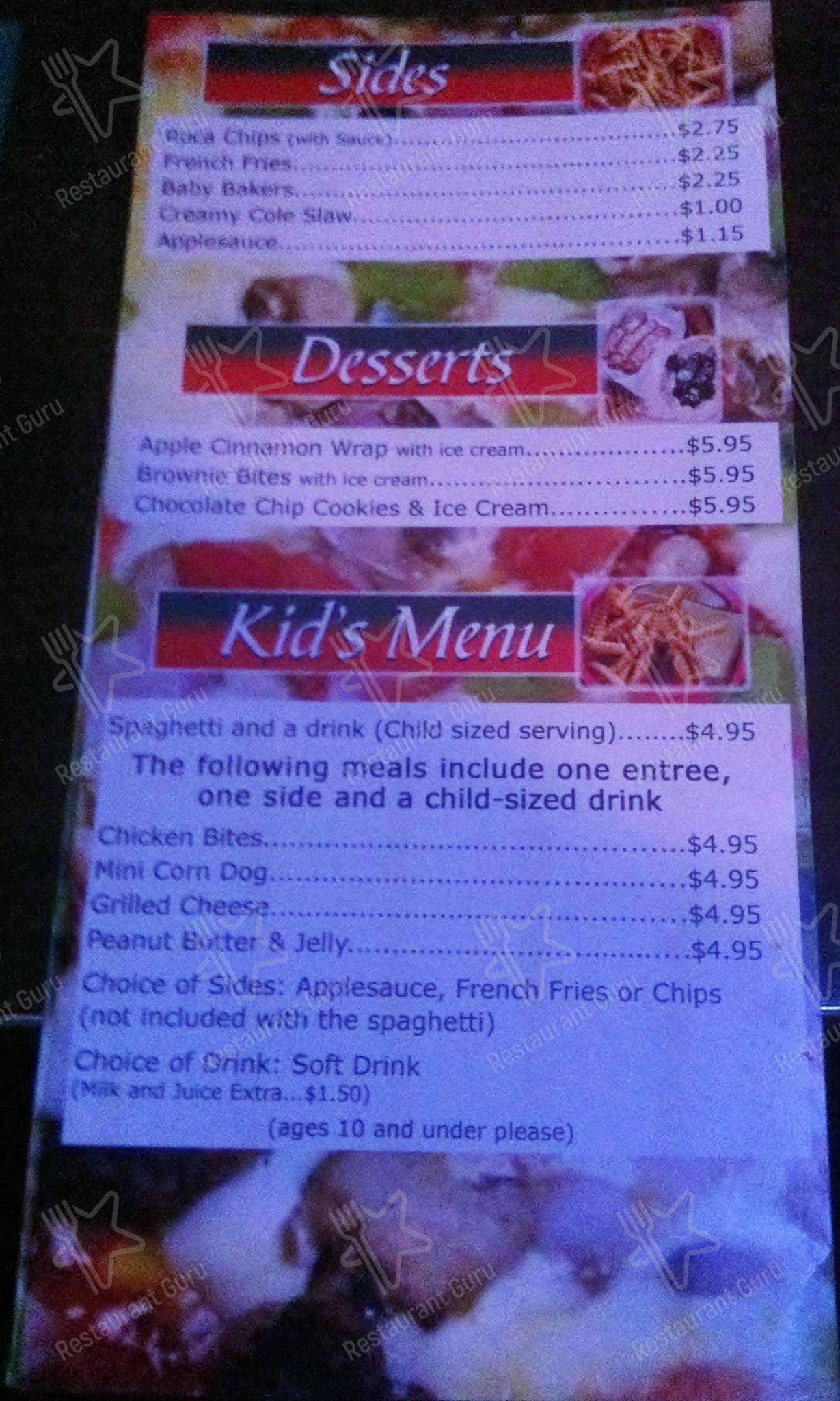 Menu at Roca Bar, Evansville, Washington Avenue