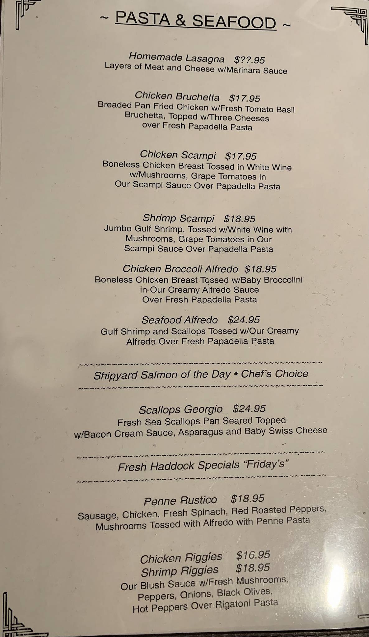 Menu at Arthur's restaurant, Dolgeville