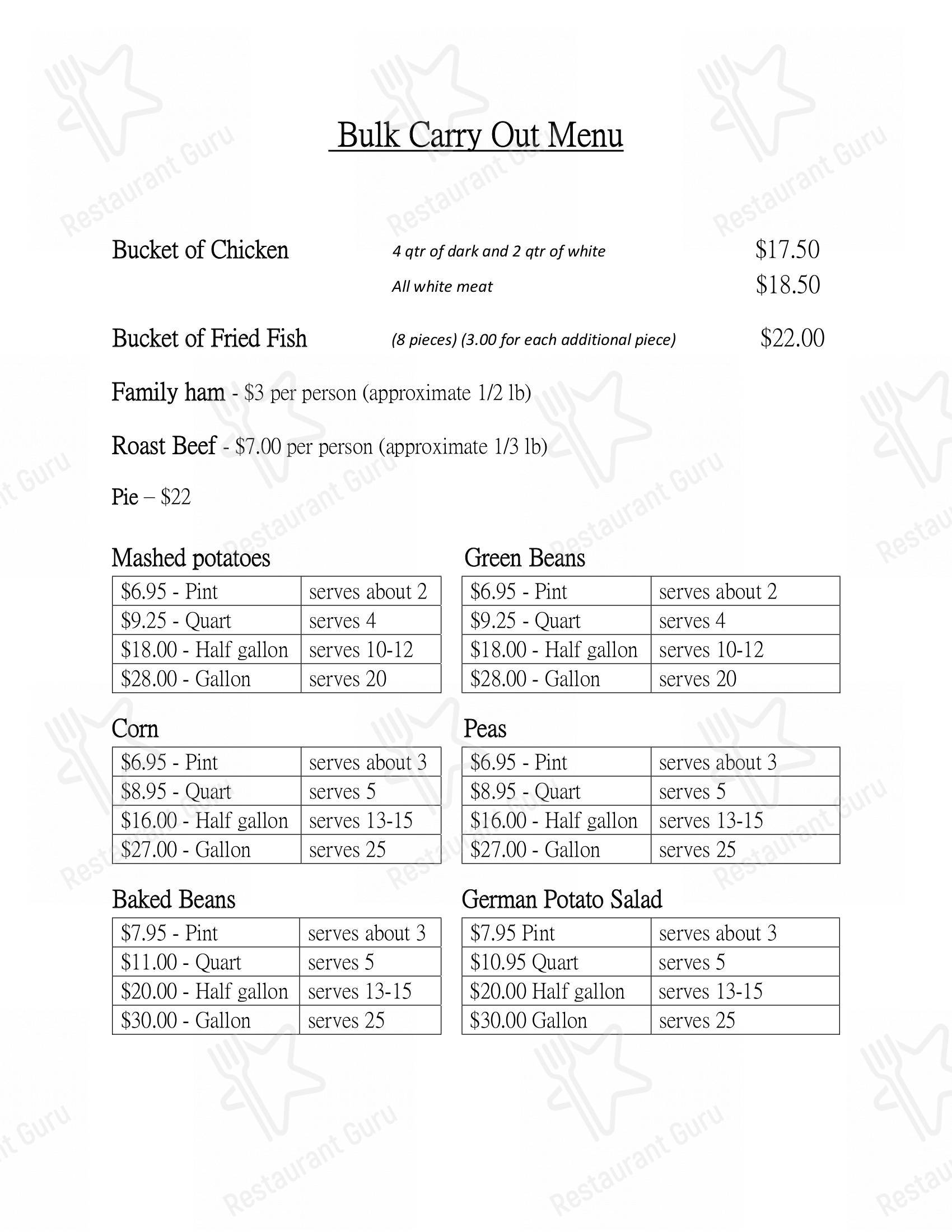 Menu at Carriage Inn restaurant, Haubstadt