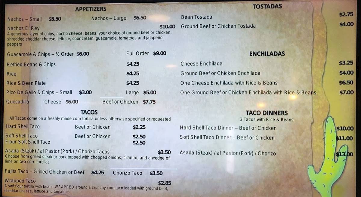 Menu at Tacos El Rey restaurant, Kenosha, Birch Rd