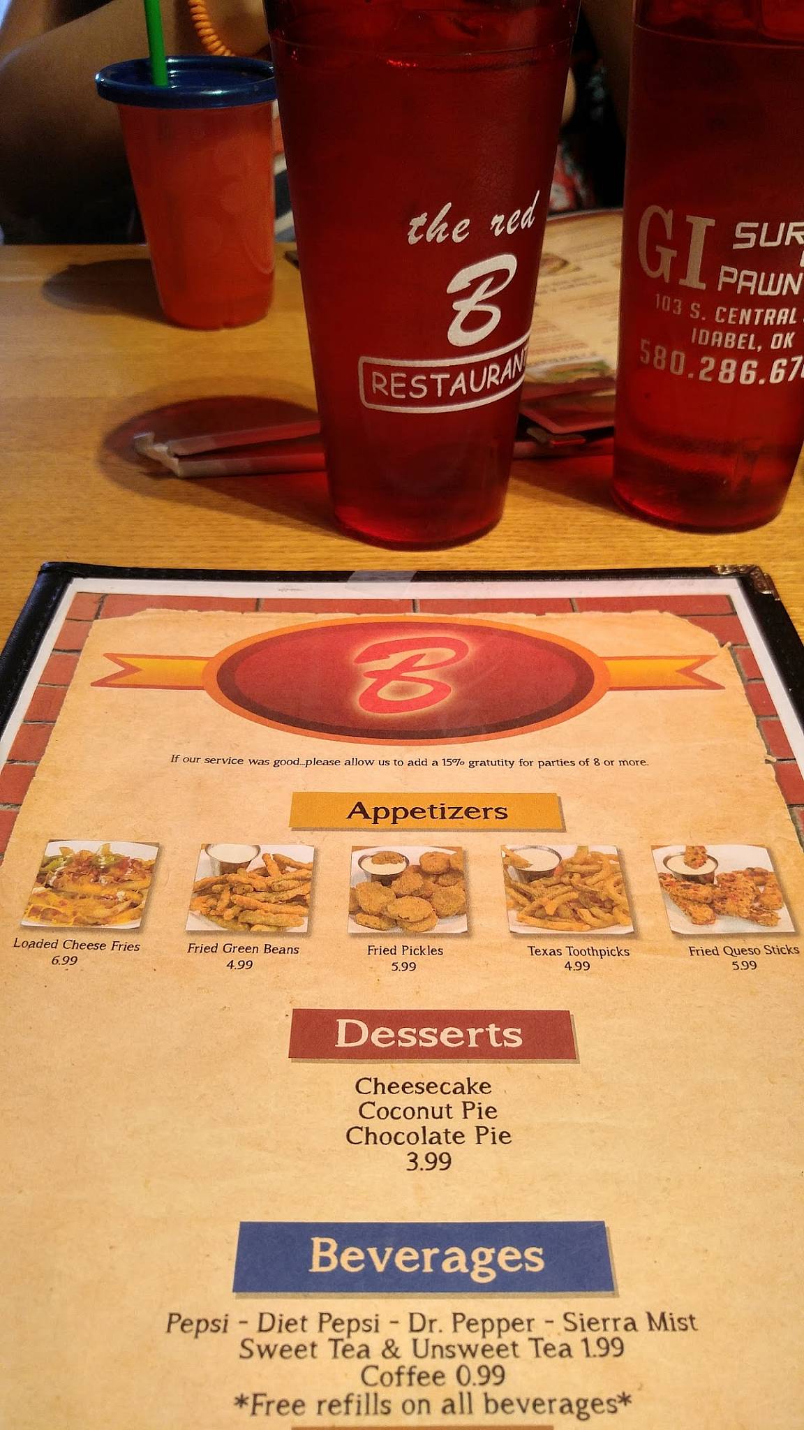 Menu at The Red B Restaurant, Idabel