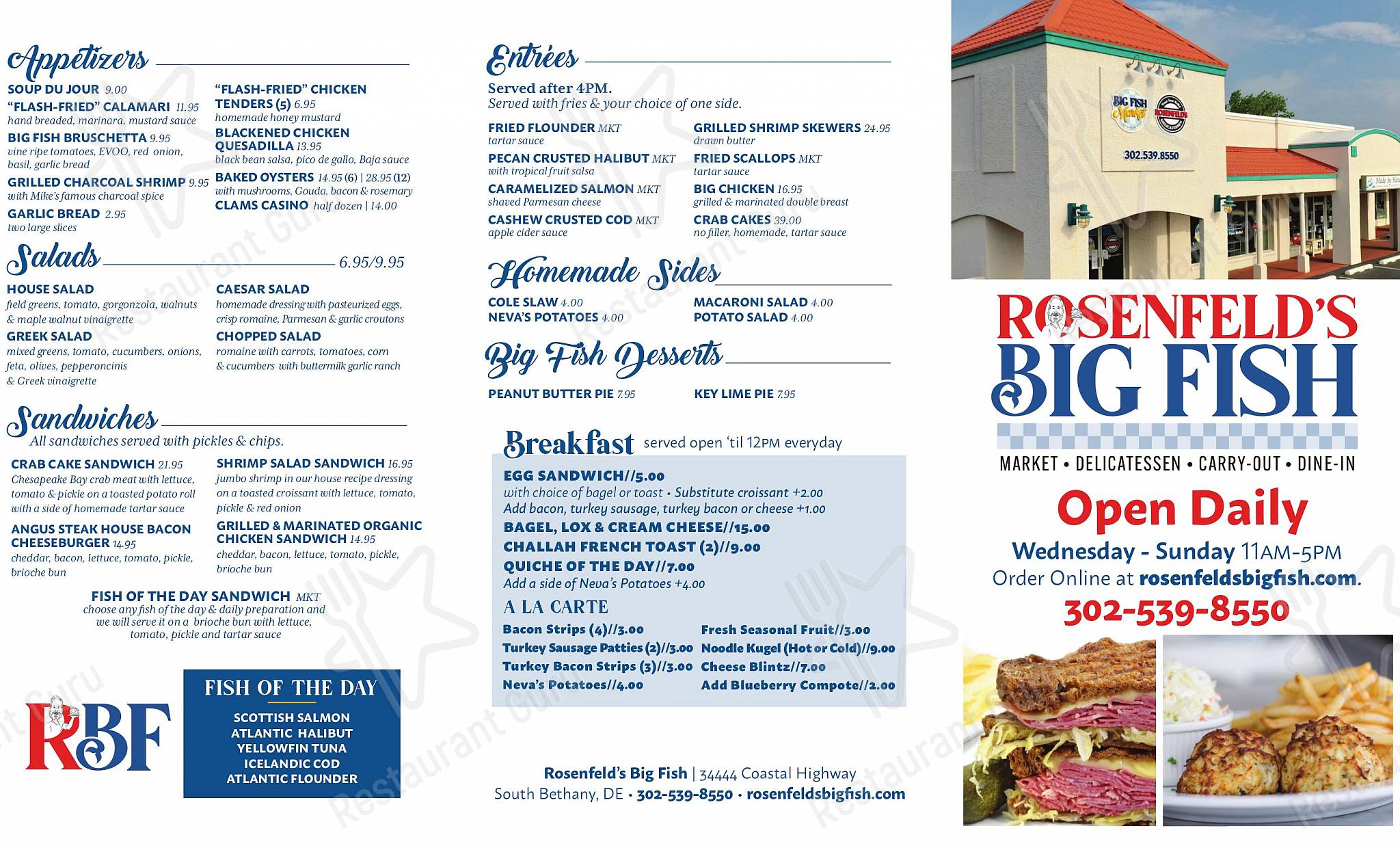 Menu at Rosenfeld's Jewish Deli restaurant, Bethany Beach