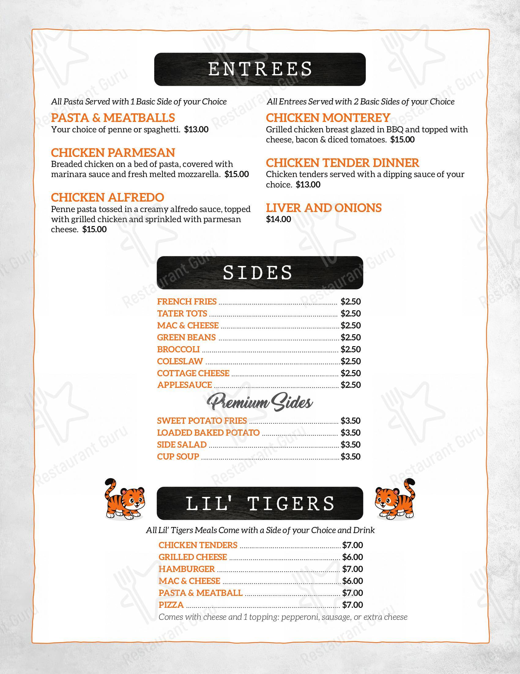 Menu at Tiger's Table restaurant, New Middletown