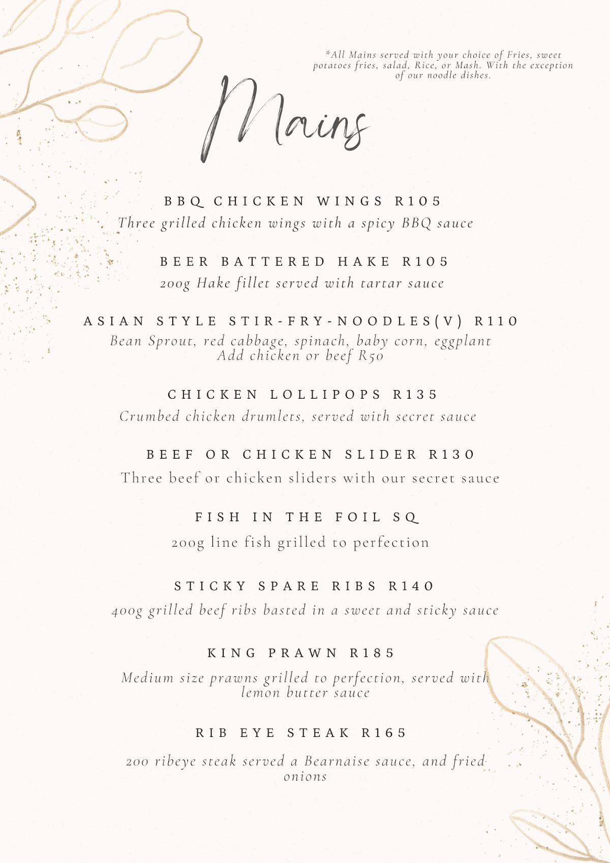 Menu at Allure Rooftop Lounge restaurant, Cape Town