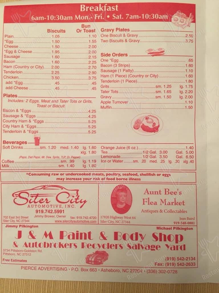 Menu at Crossroads Grill fast food, Siler City, 324 E 11th St