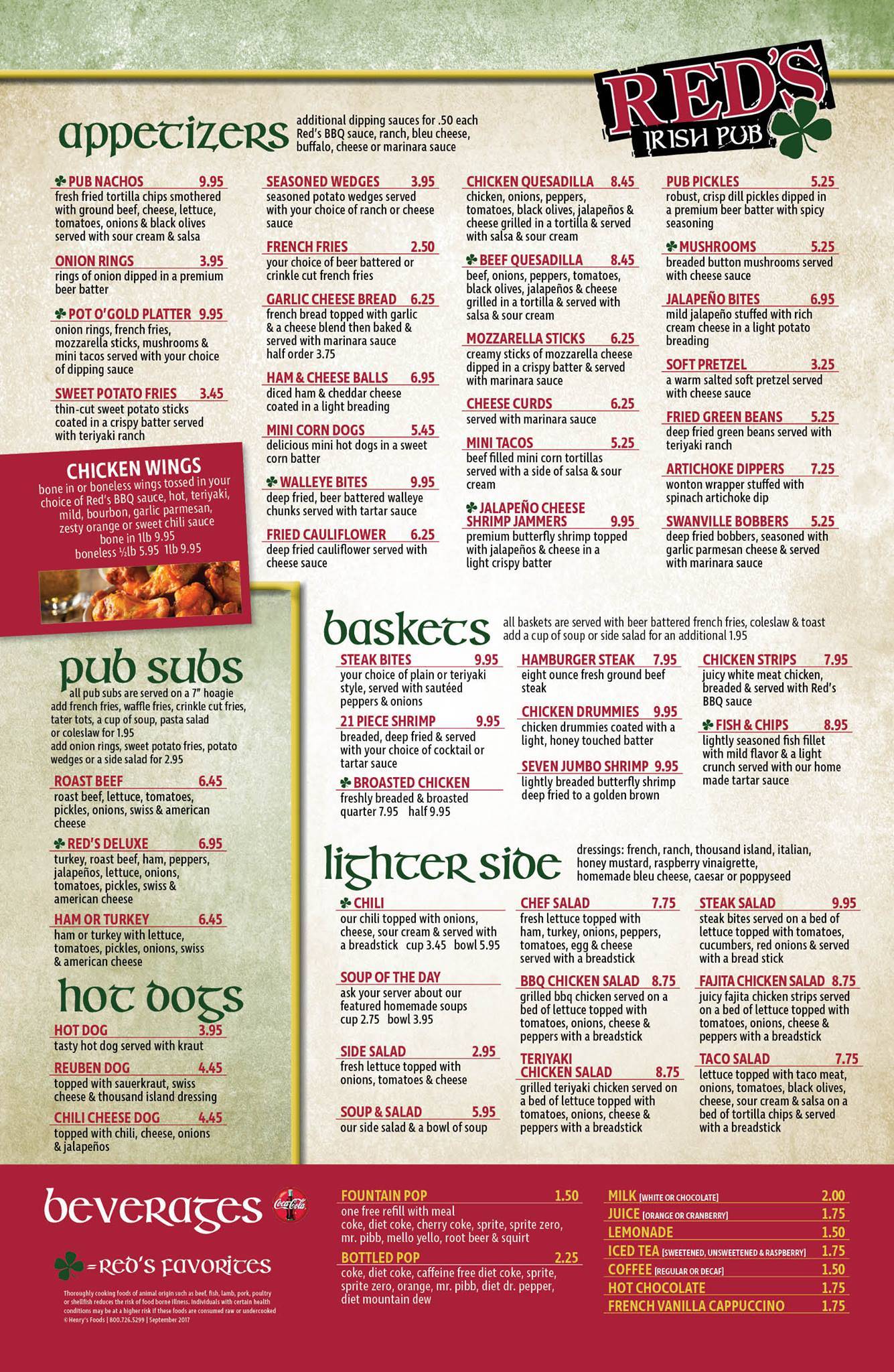 Menu at Lucky's Pub, Swanville