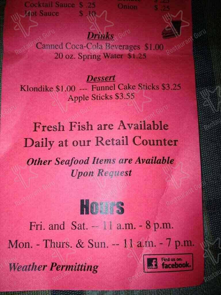 Menu at New Sandusky Fish Company restaurant, Sandusky