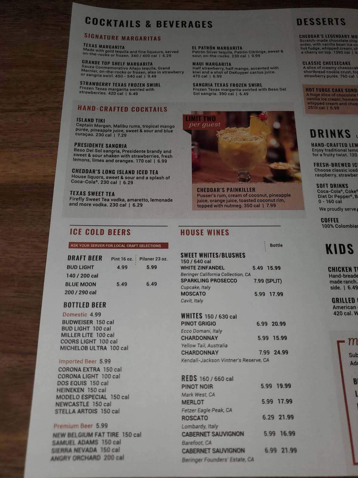 Menu at Cheddar's Scratch Kitchen restaurant, Ocala