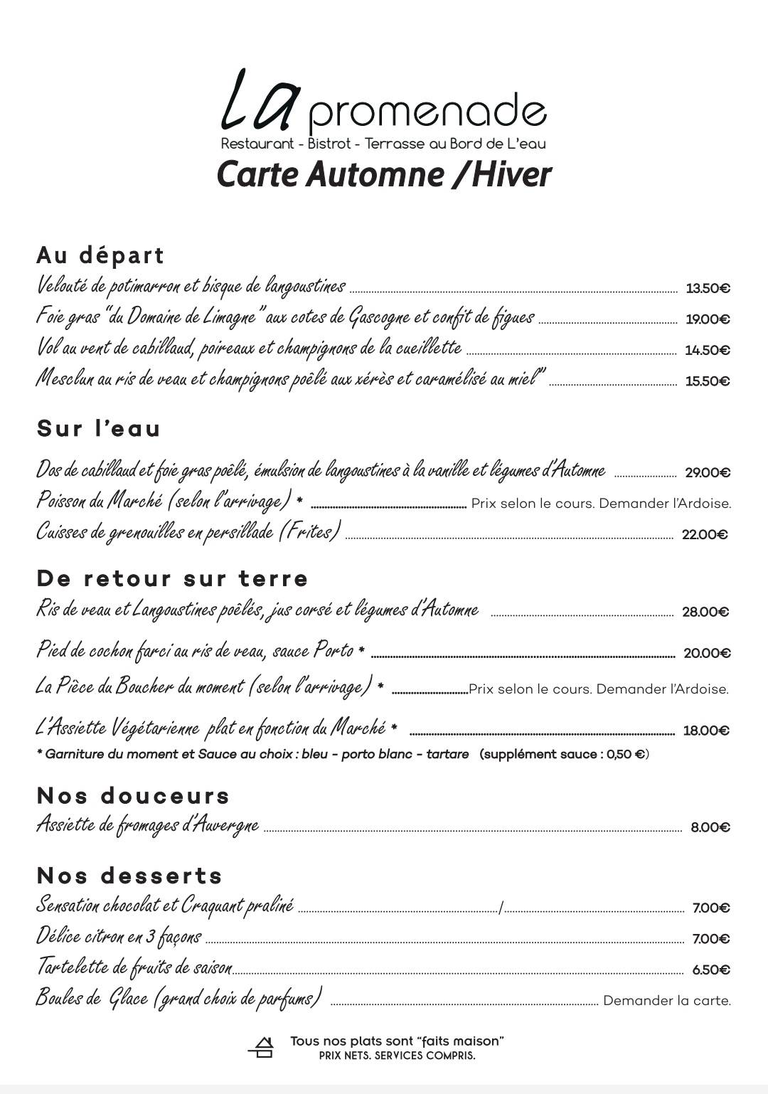 Menu au La Promenade restaurant, Abrest, 3 Rte d'Hauterive