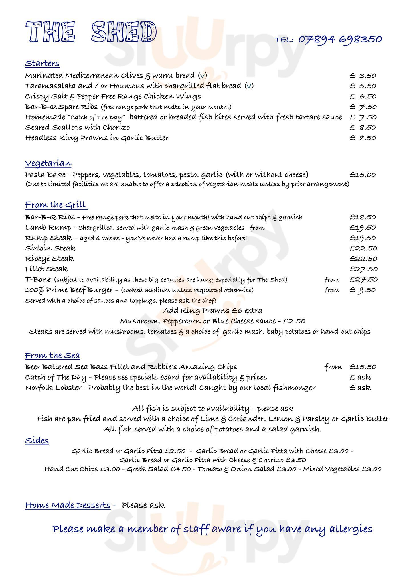 The Shed menù, GorlestononSea Main Menu Sluurpy