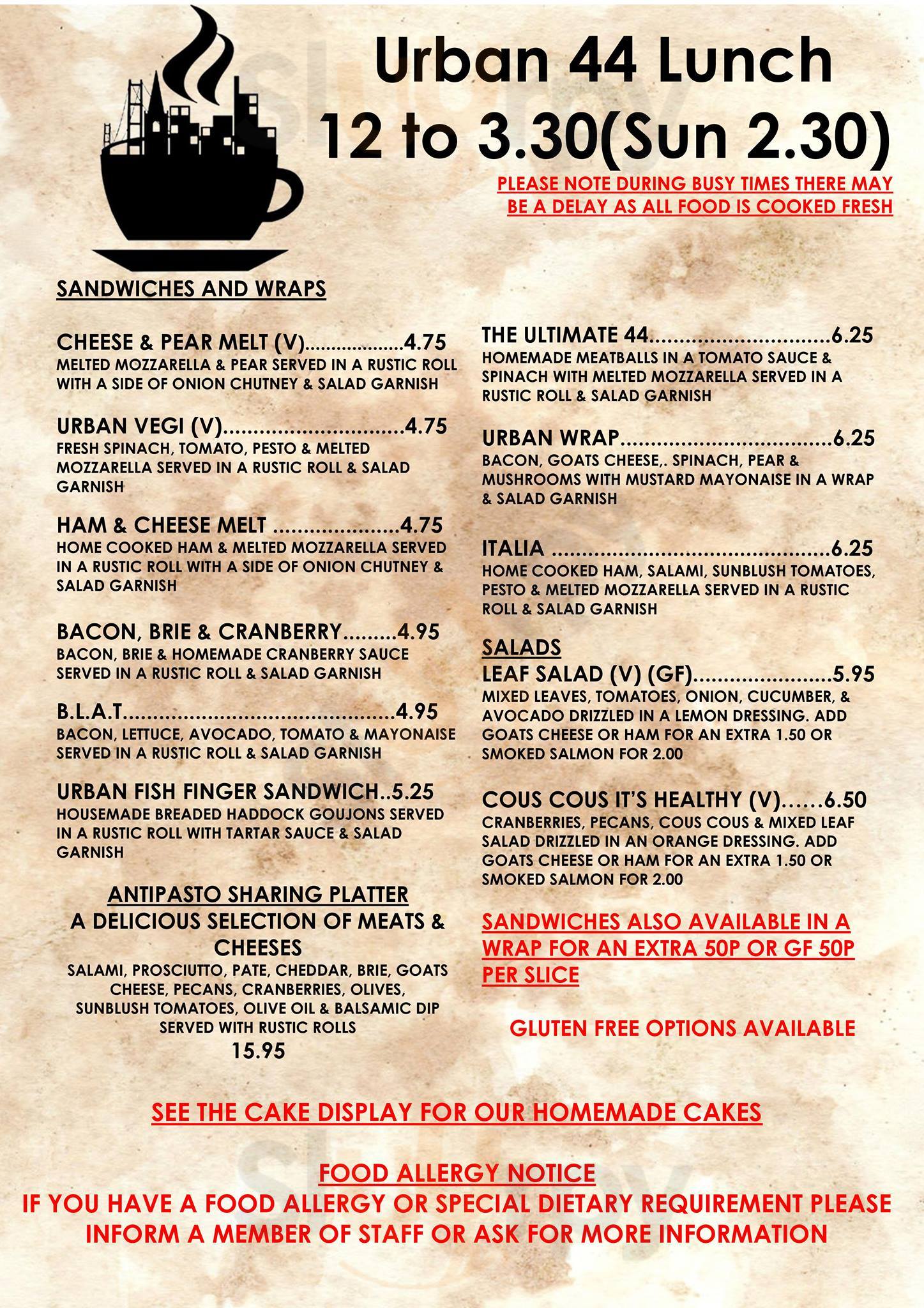 Urban 44 Coffee Lounge menù, Hessle Main Menu Sluurpy