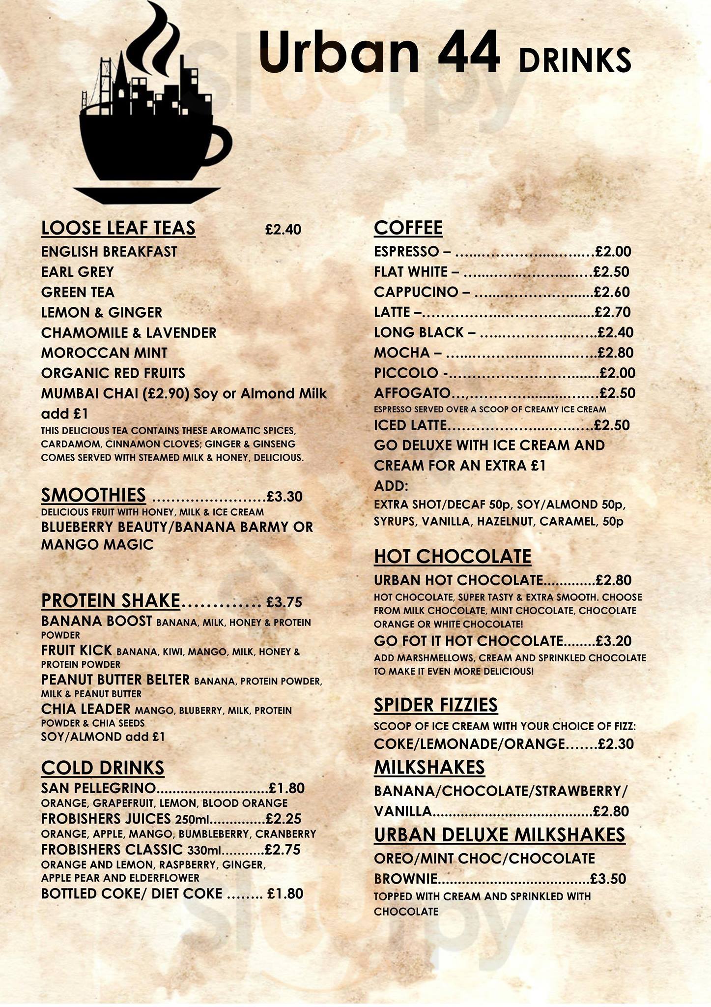 Urban 44 Coffee Lounge menù, Hessle Main Menu Sluurpy