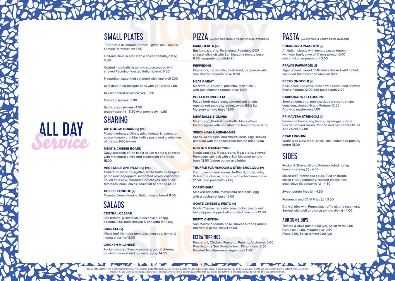 Central Oven & Shaker menù, Newcastle upon Tyne Main Menu Sluurpy