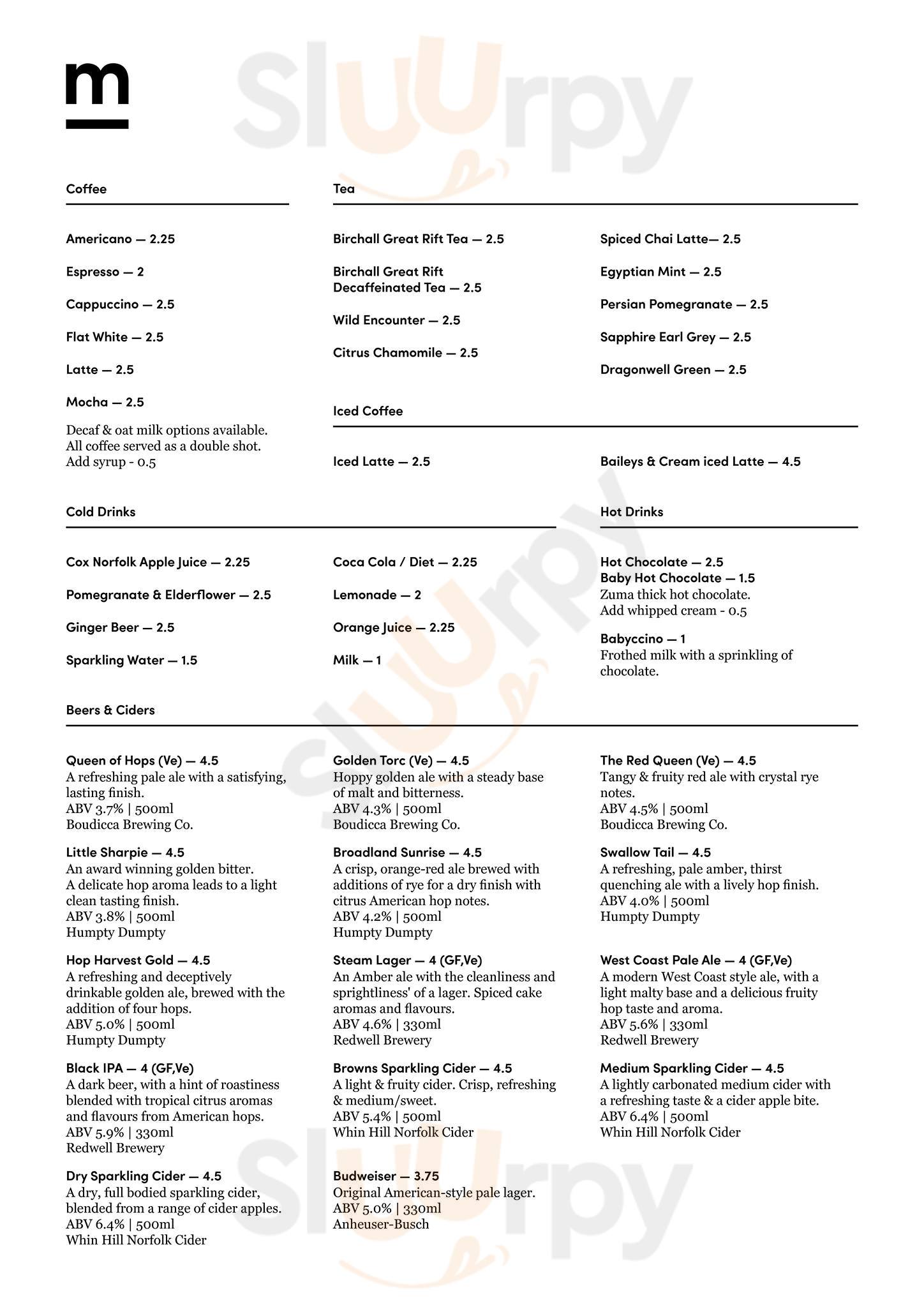 Mitre Coffee menù, Norwich Main Menu Sluurpy
