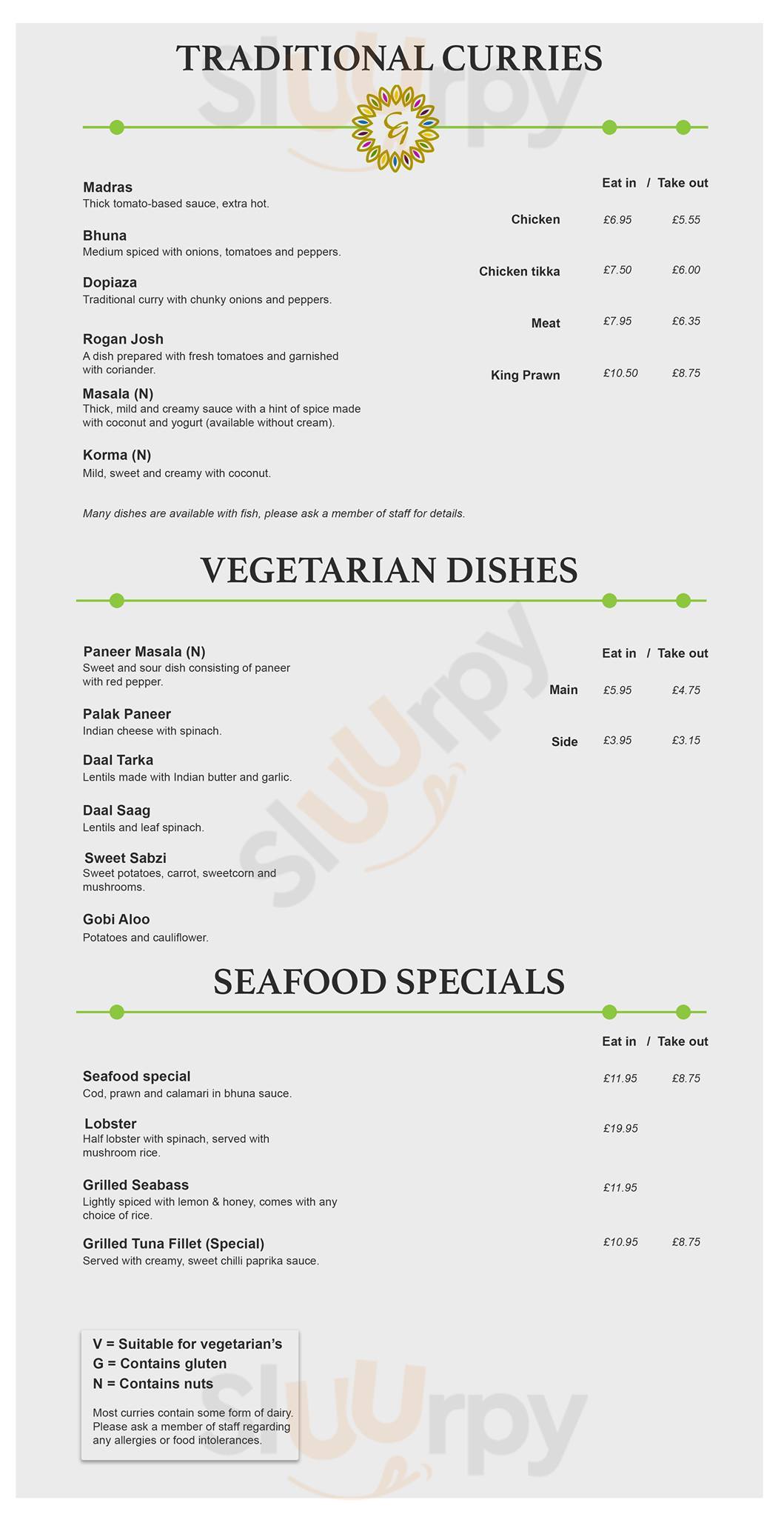 Cardamon Green menù, Huddersfield Main Menu Sluurpy