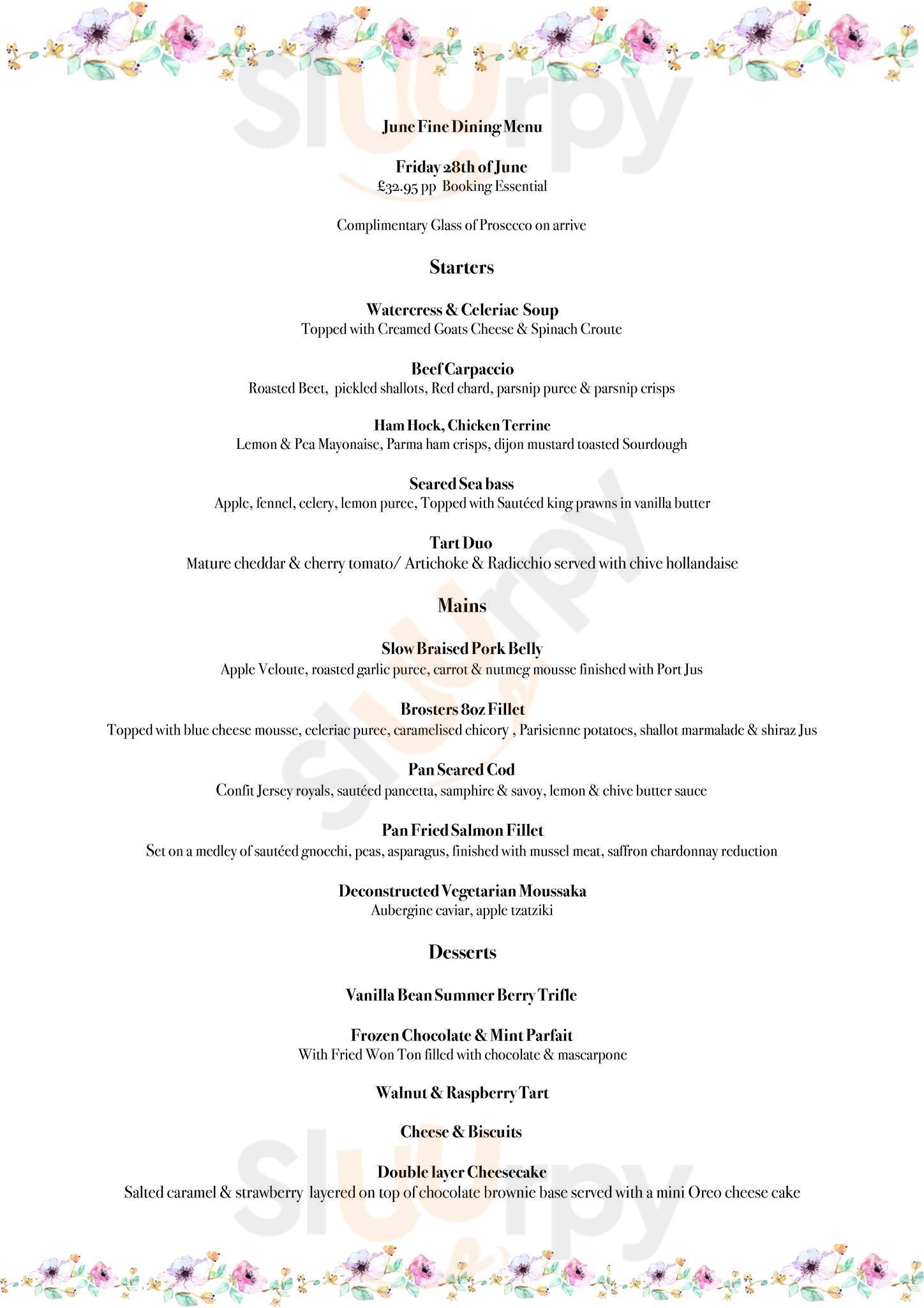 Vanilla Bean menù, Slaithwaite Main Menu Sluurpy