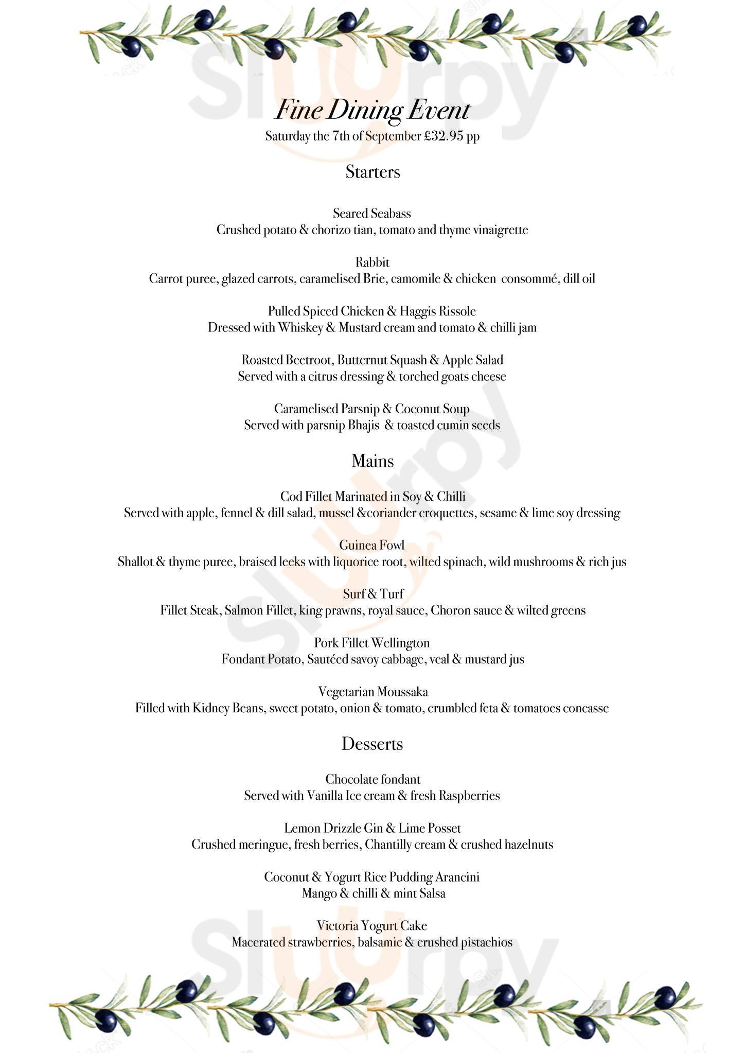 Vanilla Bean menù, Slaithwaite Main Menu Sluurpy