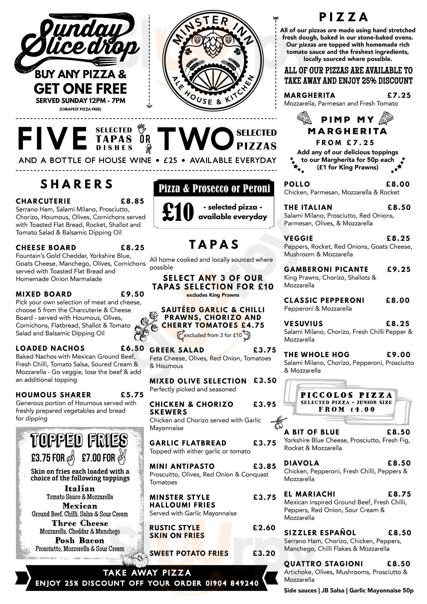 The Minster Inn menù, York Main Menu Sluurpy