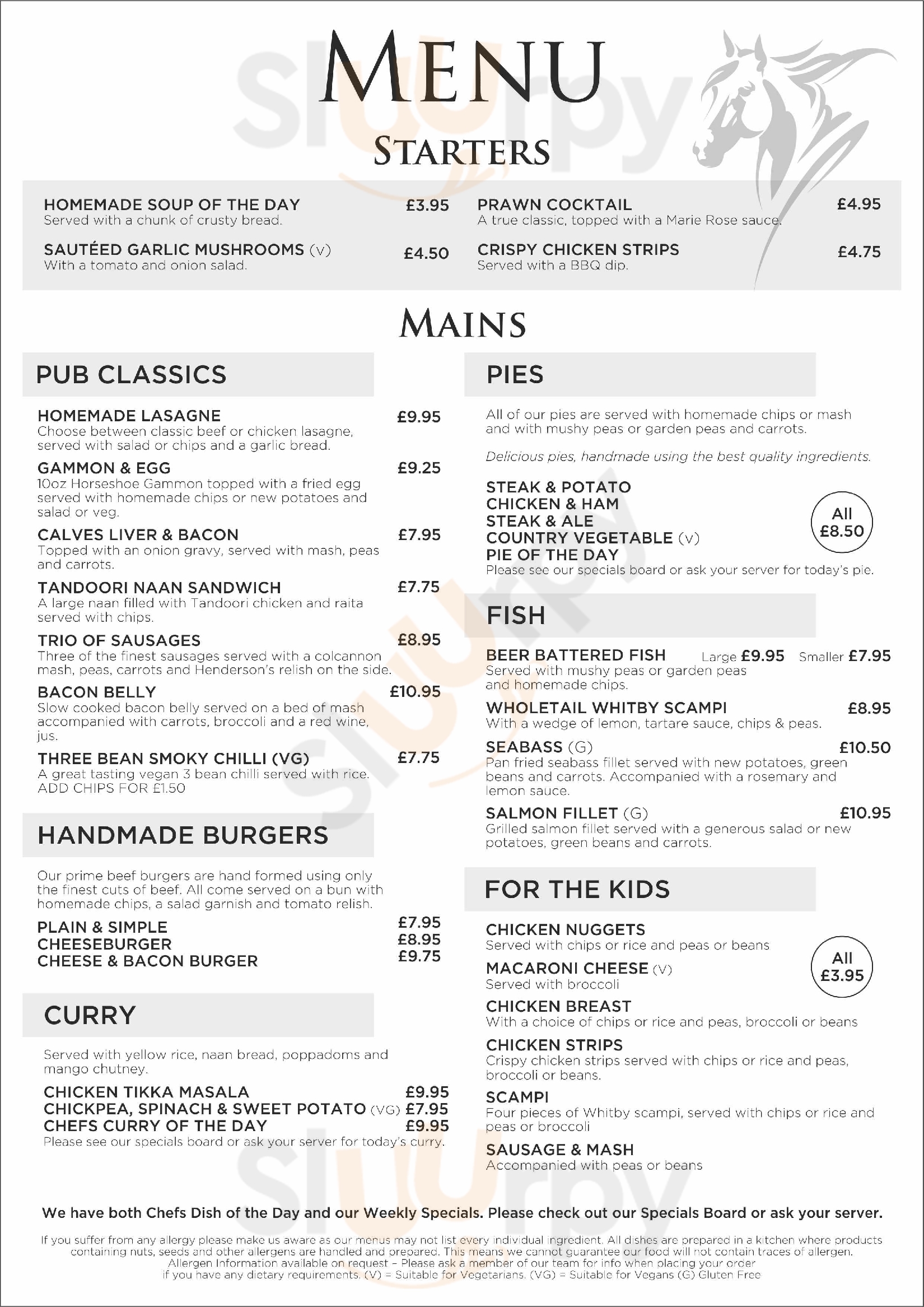 The Bay Horse menù, Rotherham Menu Sluurpy