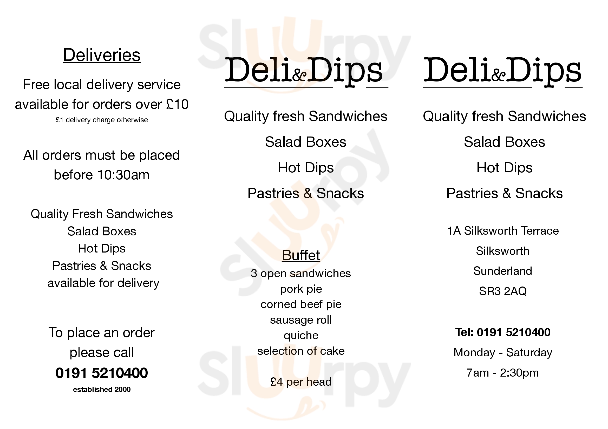 Deli & Dips menù, Sunderland Main Menu Sluurpy