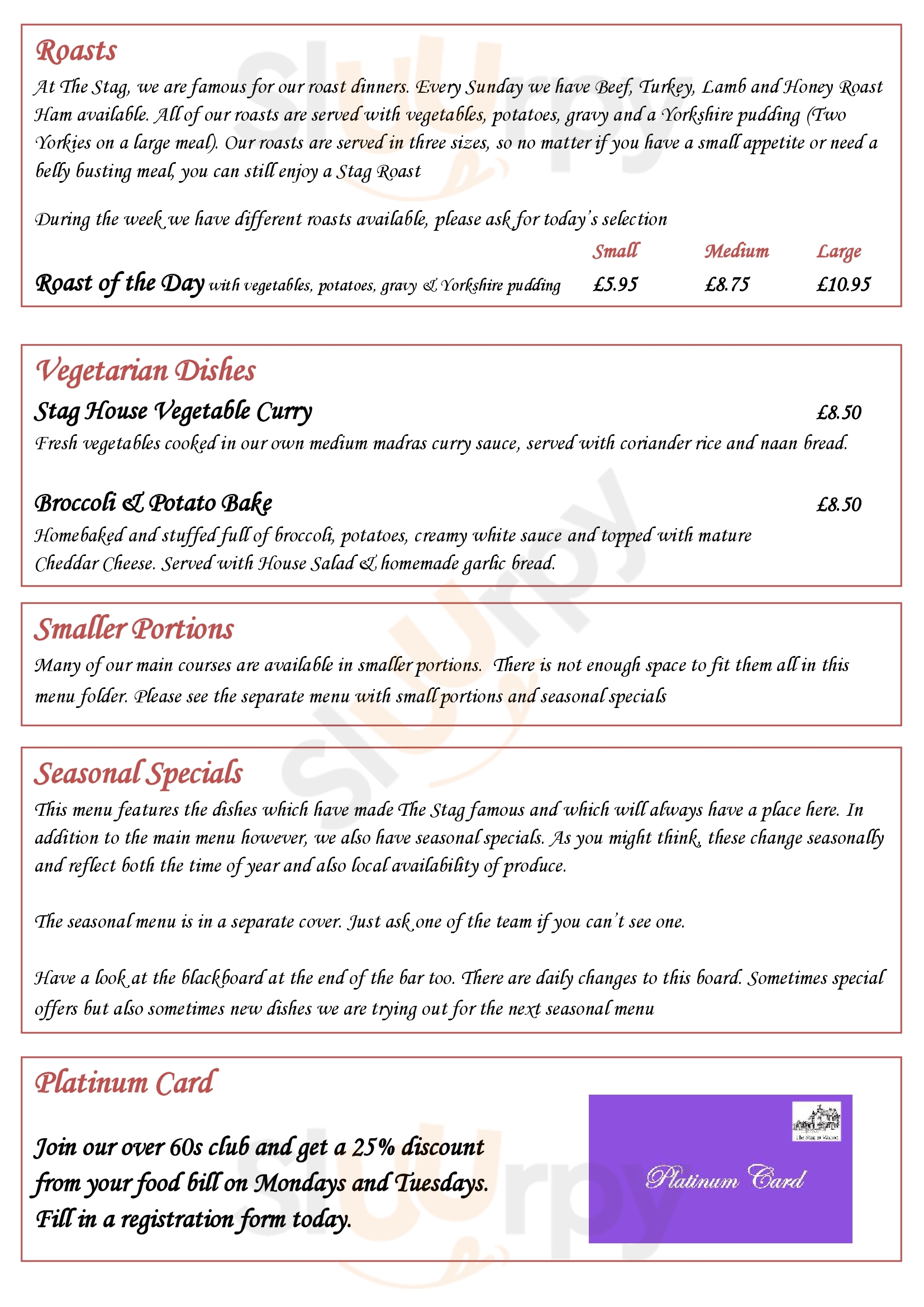 The Stag At Walton menù, Warrington Main Menu Sluurpy