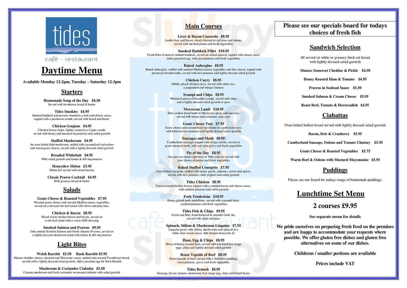 Tides Restaurant menù, Worthing Main Menu Sluurpy