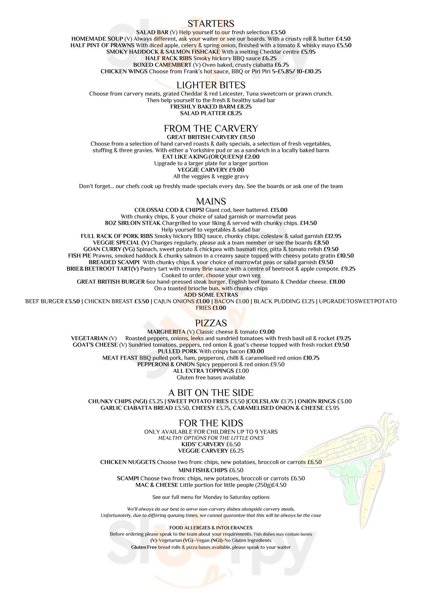 Fletchers Arms menù, Denton Main Menu Sluurpy