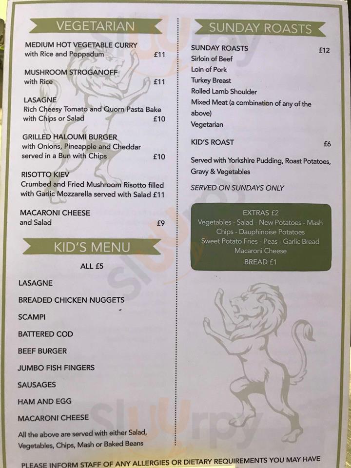 The Lion menù, Pagham Main Menu Sluurpy