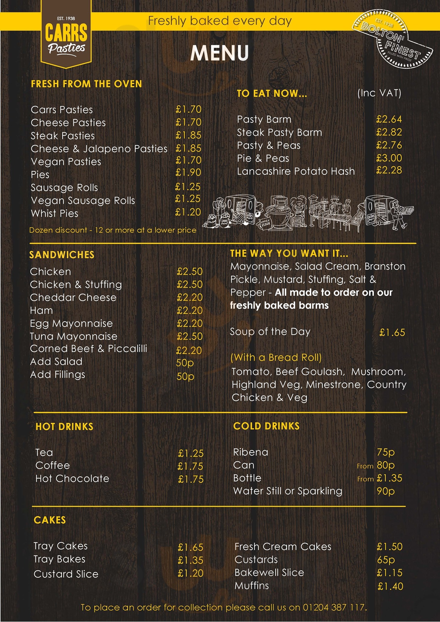 Carrs Pasties menù, Bolton Main Menu Sluurpy