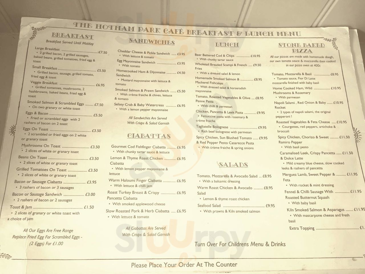 Hotham Park Cafe menù, Bognor Regis Main Menu Sluurpy