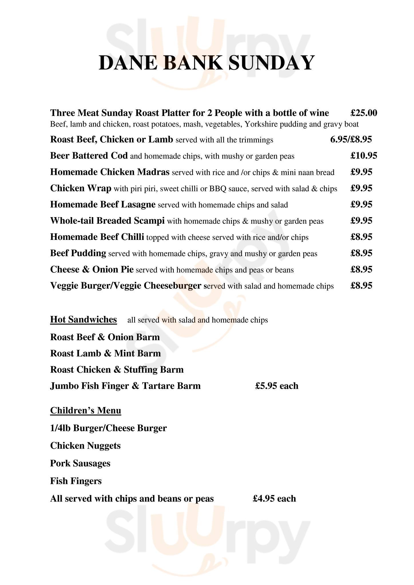 The Dane Bank menù, Denton Main Menu Sluurpy