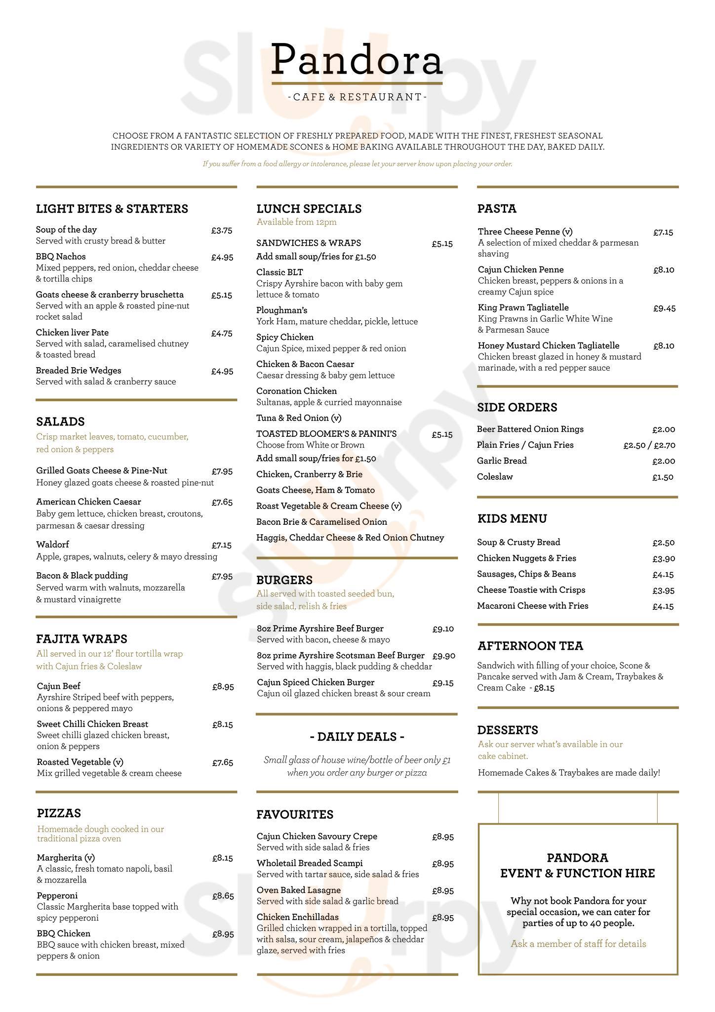 Pandora Coffee House menù, Ayr Main Menu Sluurpy