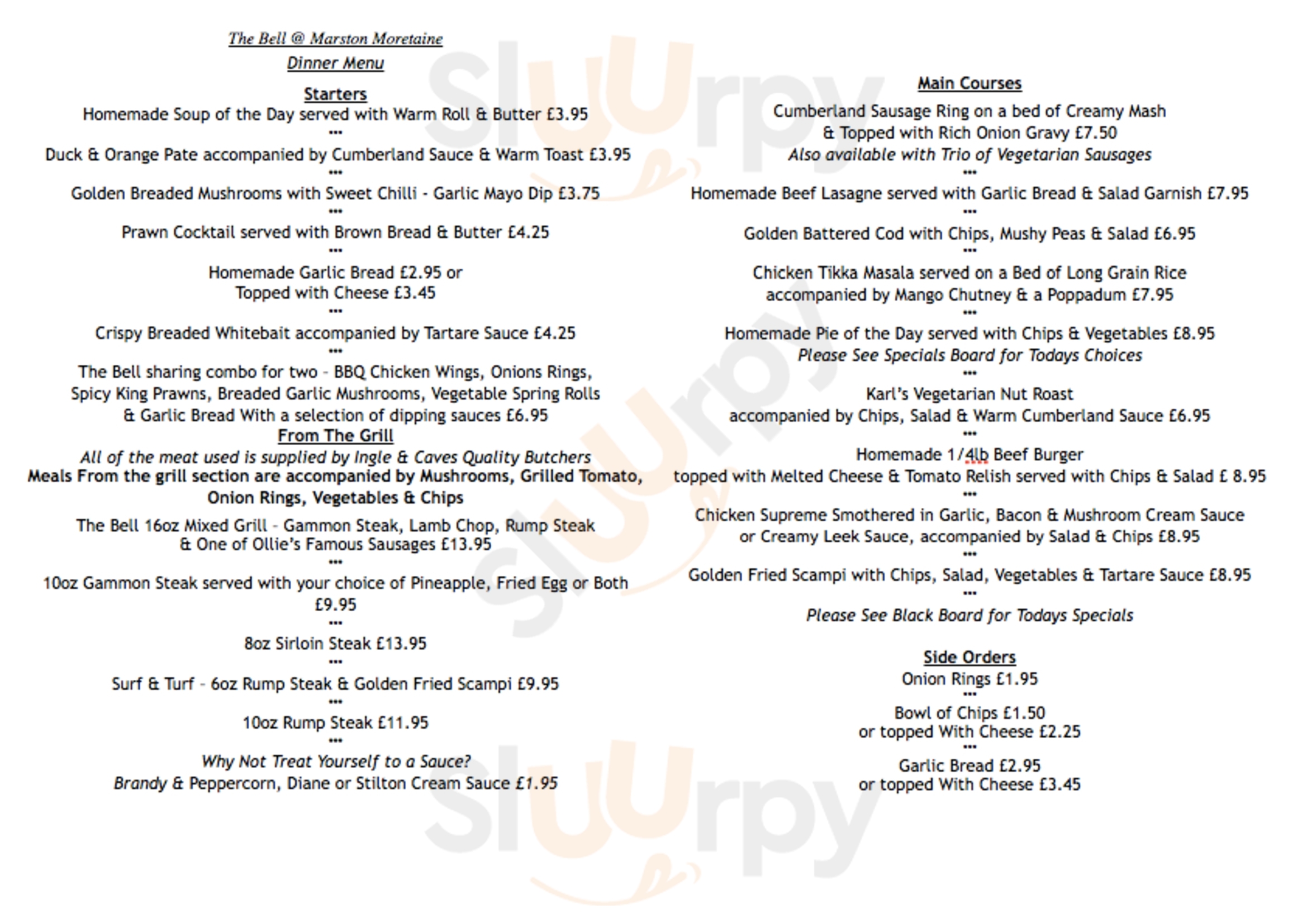 The Bell menù, Marston Moretaine Main Menu Sluurpy
