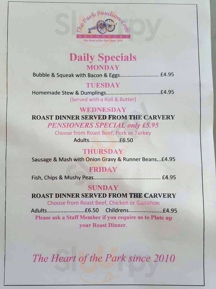 Devonport Park Pavillion Cafe menù, Plymouth Main Menu Sluurpy