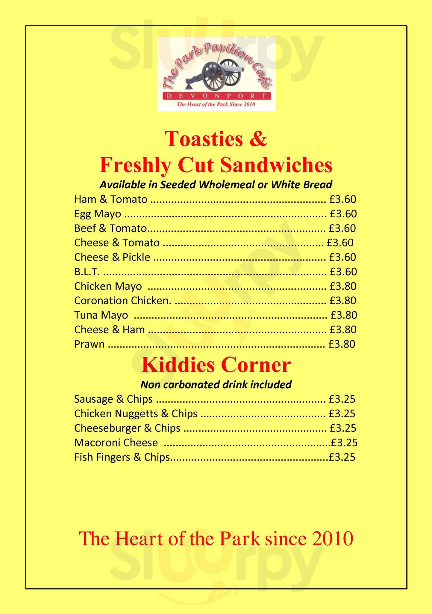 Devonport Park Pavillion Cafe menù, Plymouth Main Menu Sluurpy