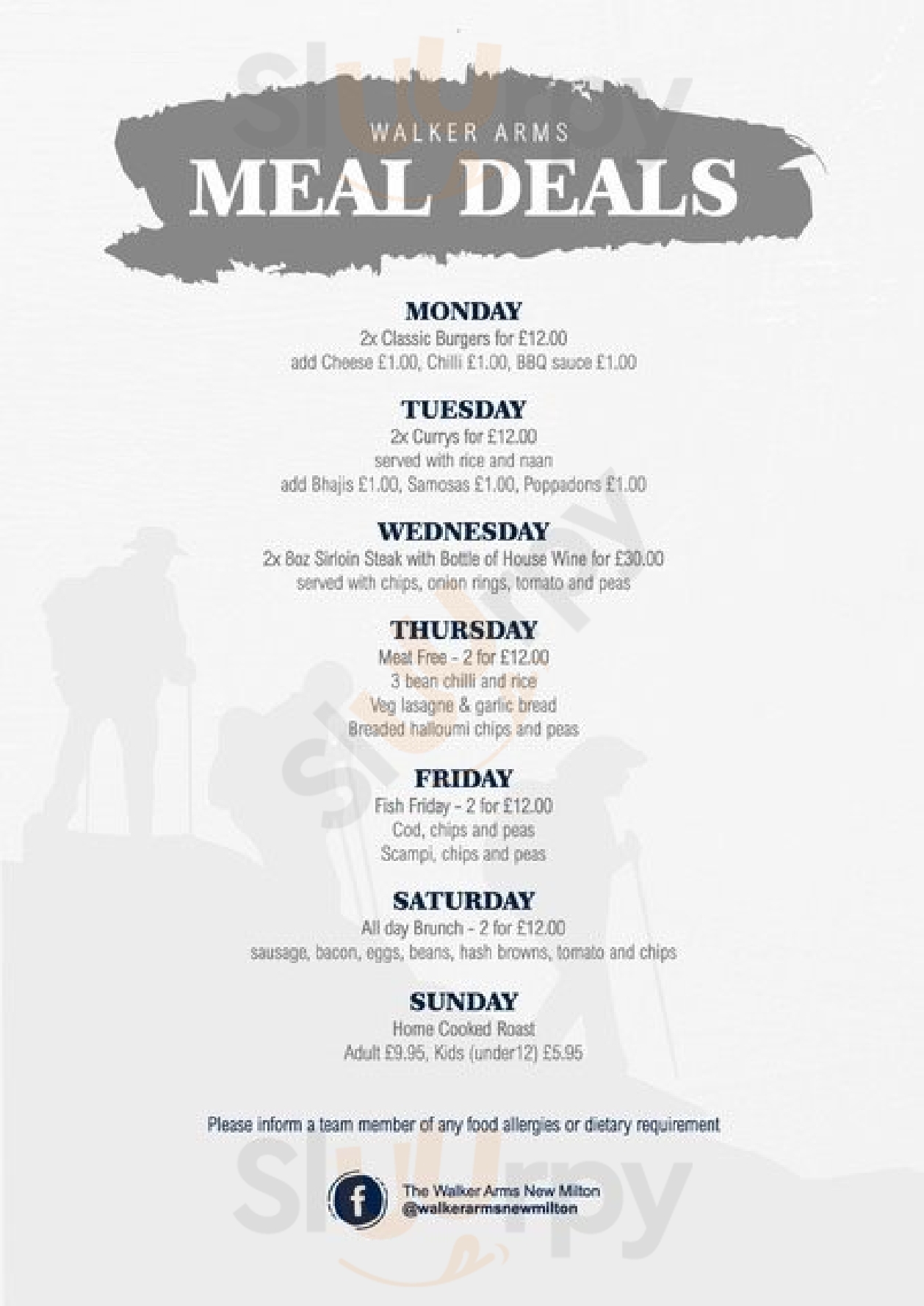 The Walker Arms menù, New Milton Main Menu Sluurpy