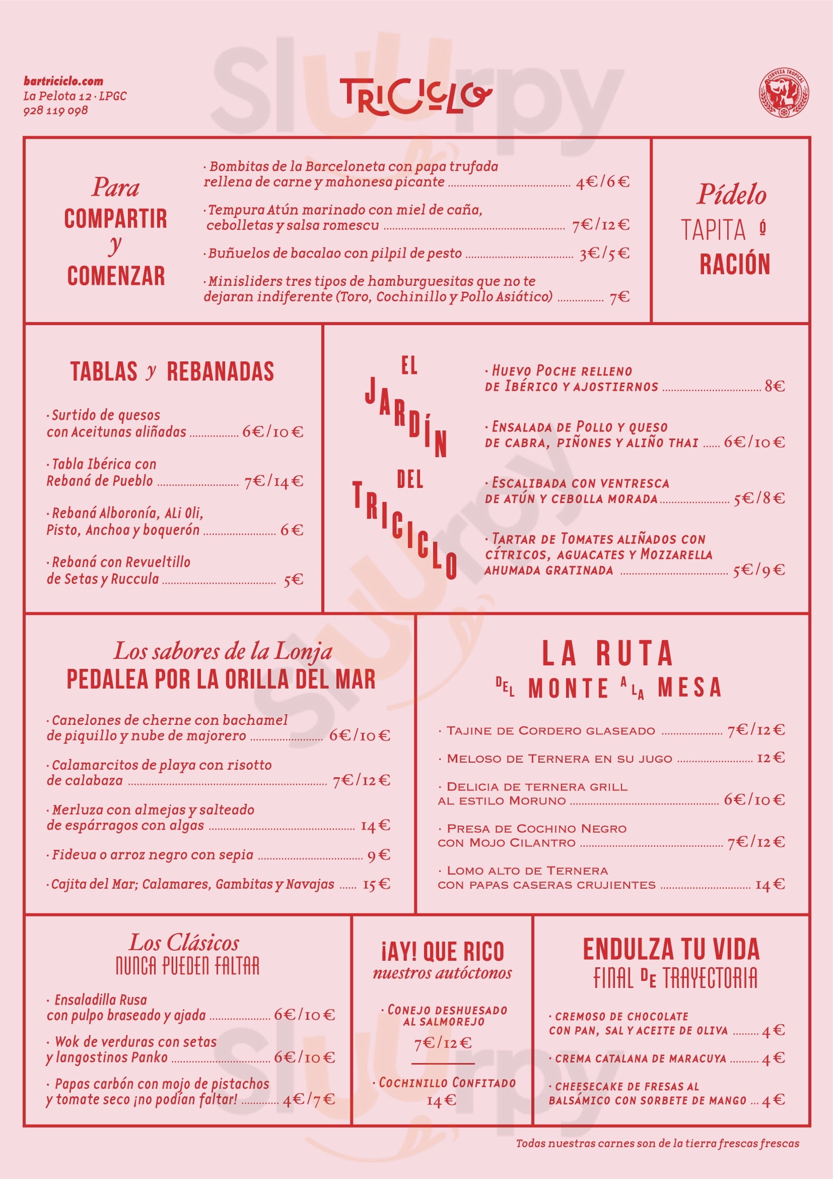 Triciclo menù, Las Palmas de Gran Canaria Menú principal Sluurpy