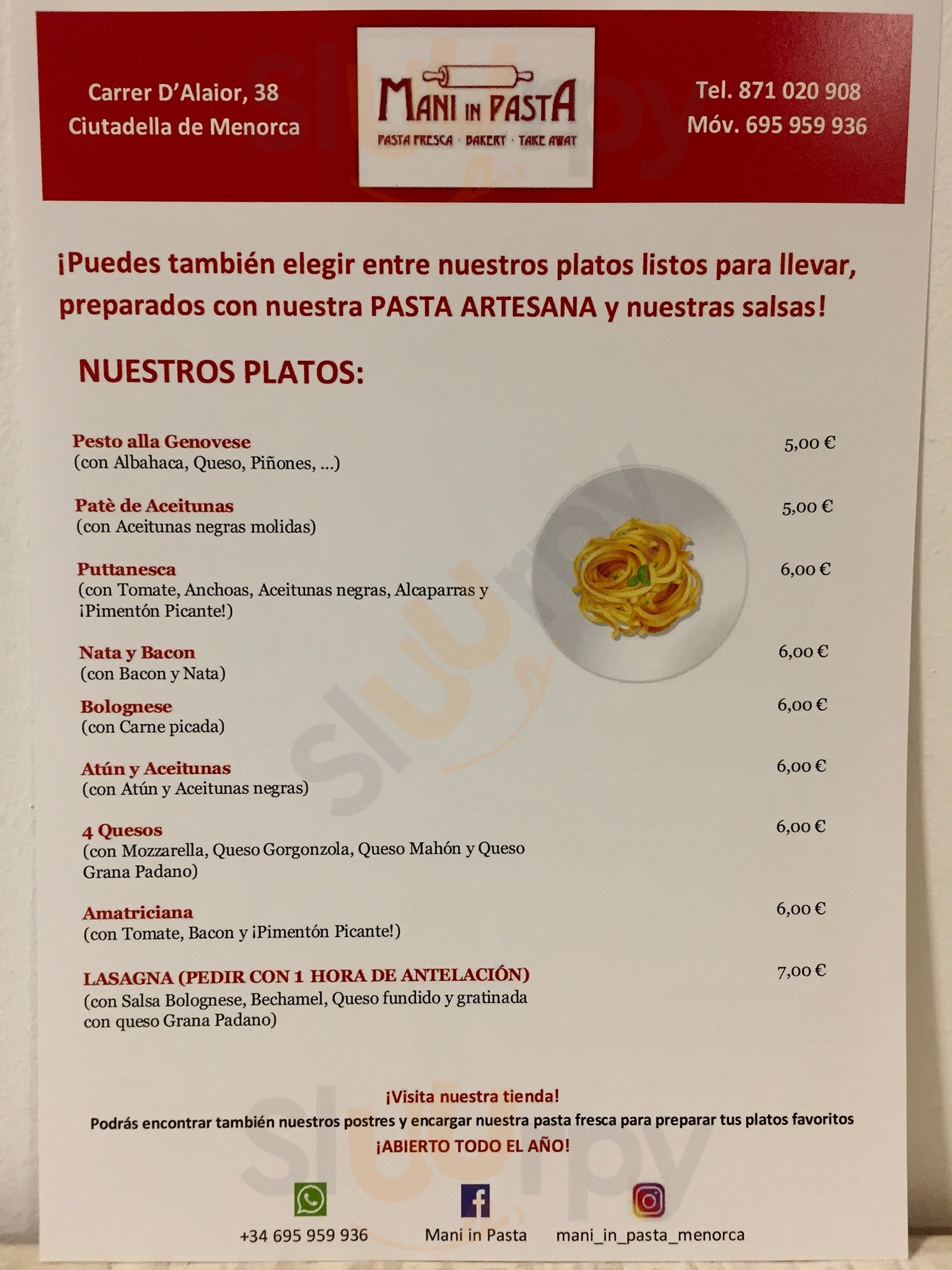 Mani In Pasta menù, Ciudadela Menú principal Sluurpy