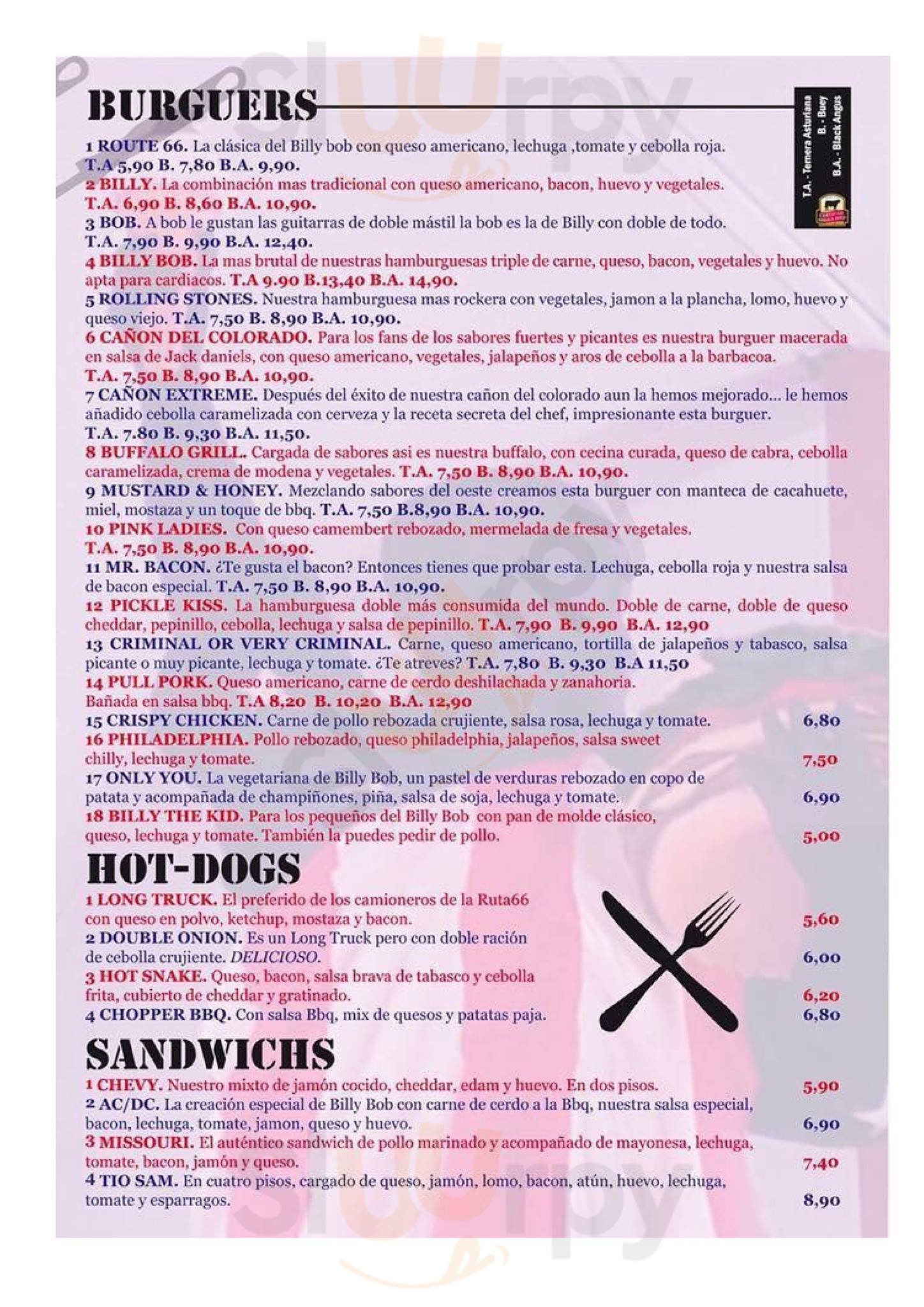Billy Bob menù, Oviedo Menú principal Sluurpy