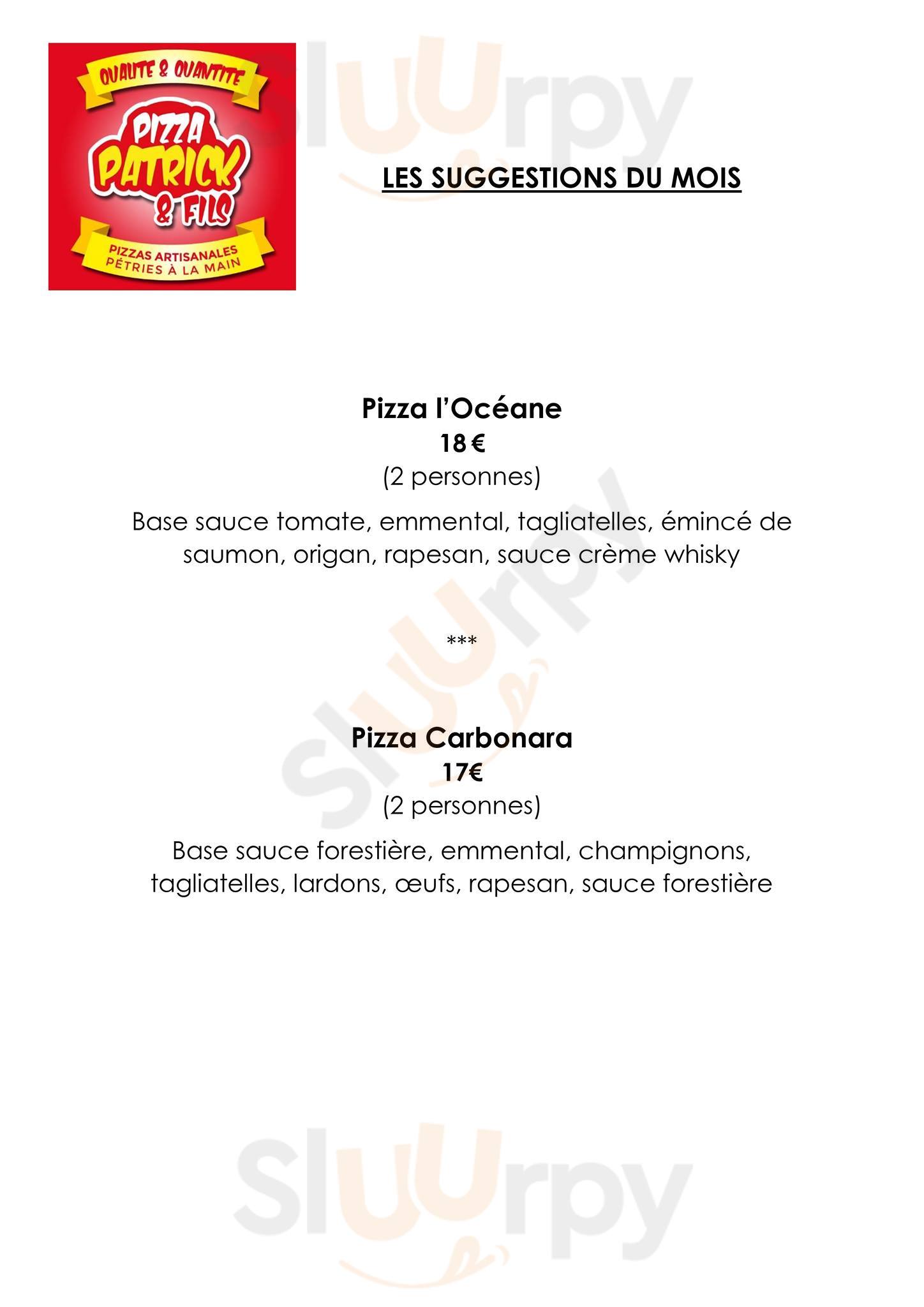 Pizza Patrick menù, SaintNazaire Menu principal Sluurpy