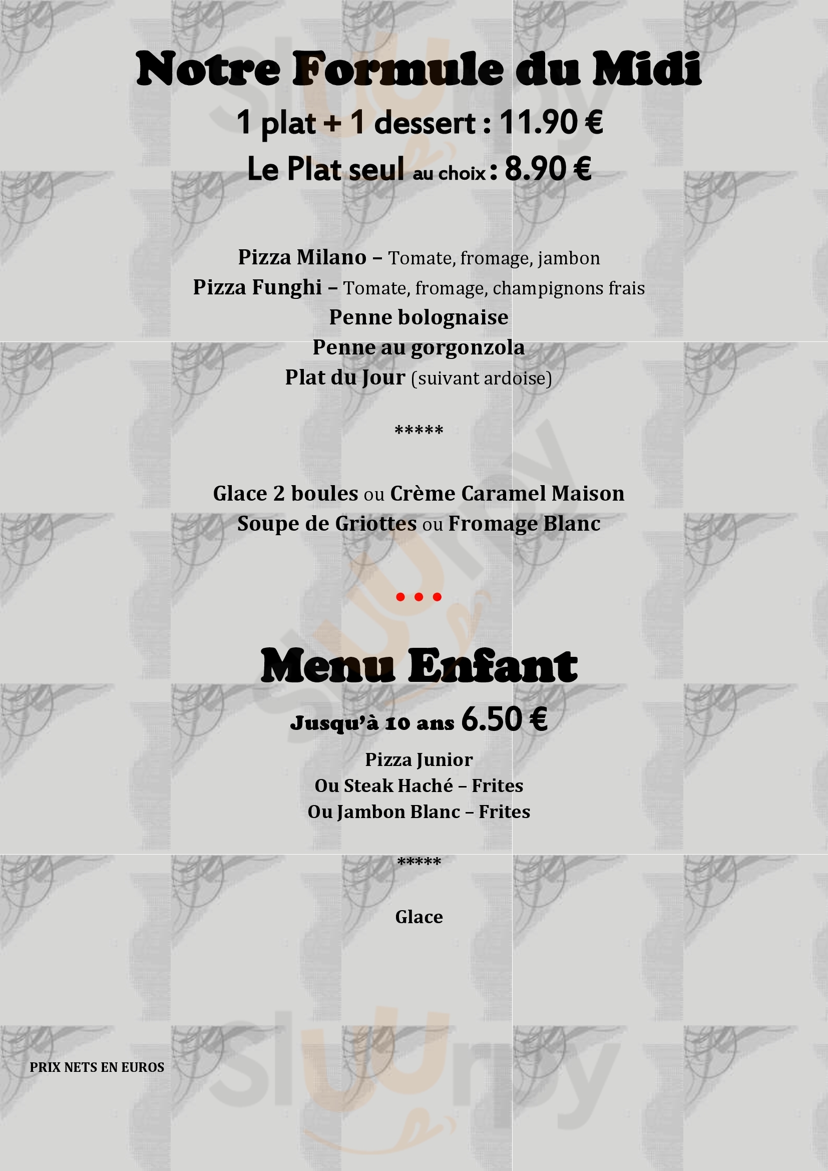 Restaurant L'envie menù, Nevers Menu principal Sluurpy