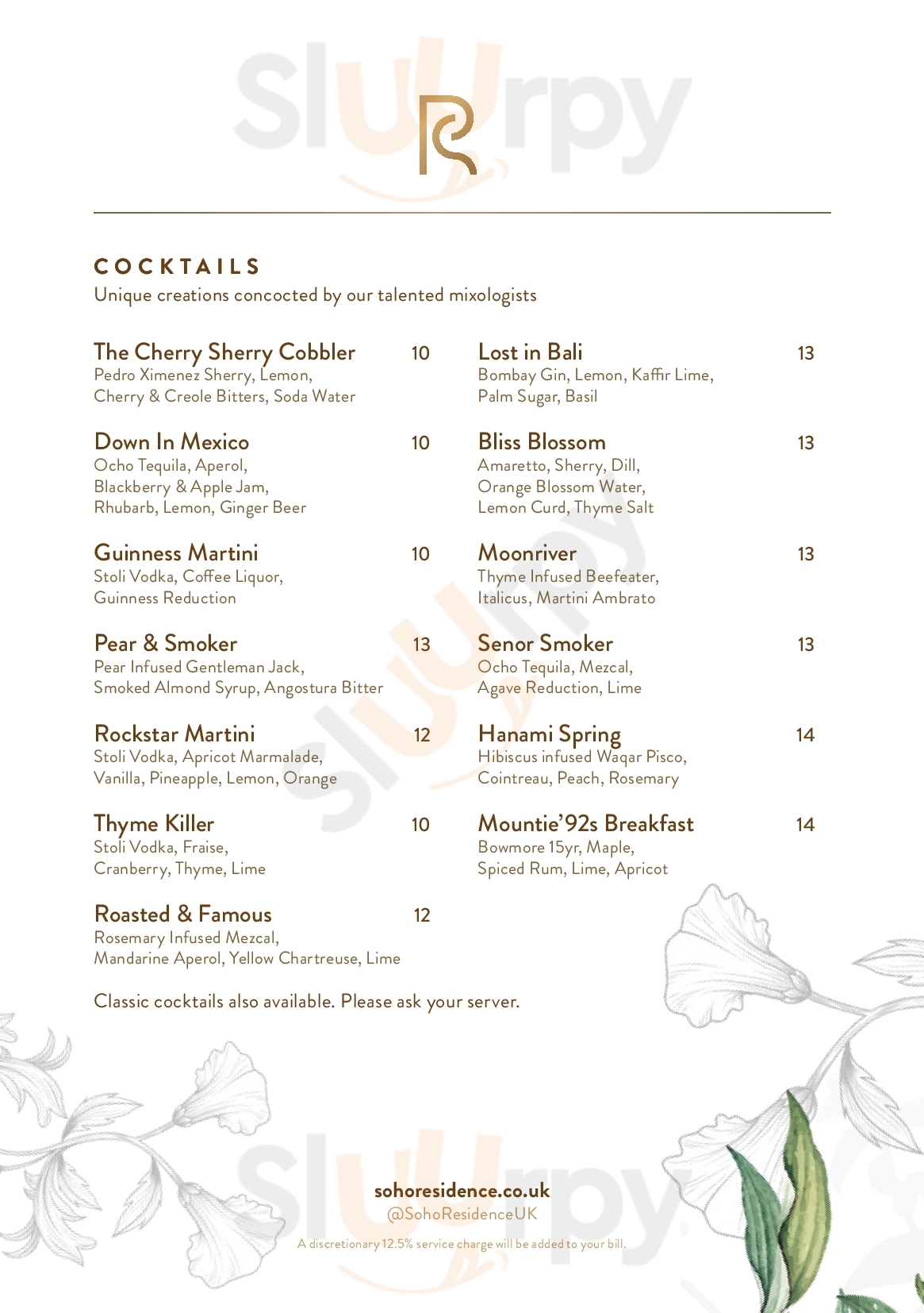 Soho Residence menù, London Main Menu Sluurpy