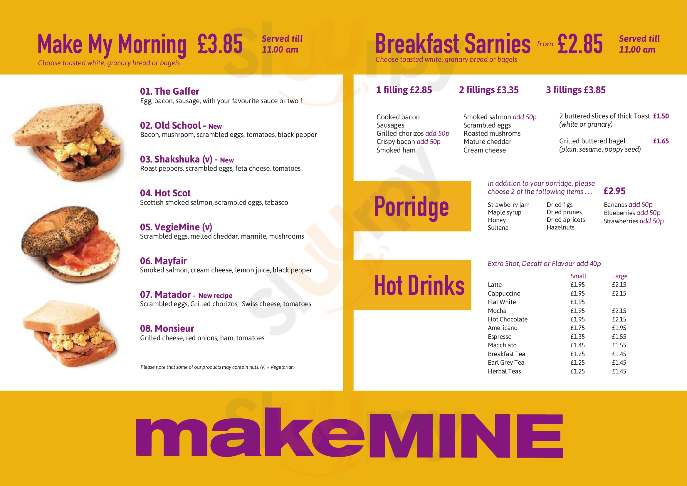 Make Mine menù, London Main Menu Sluurpy